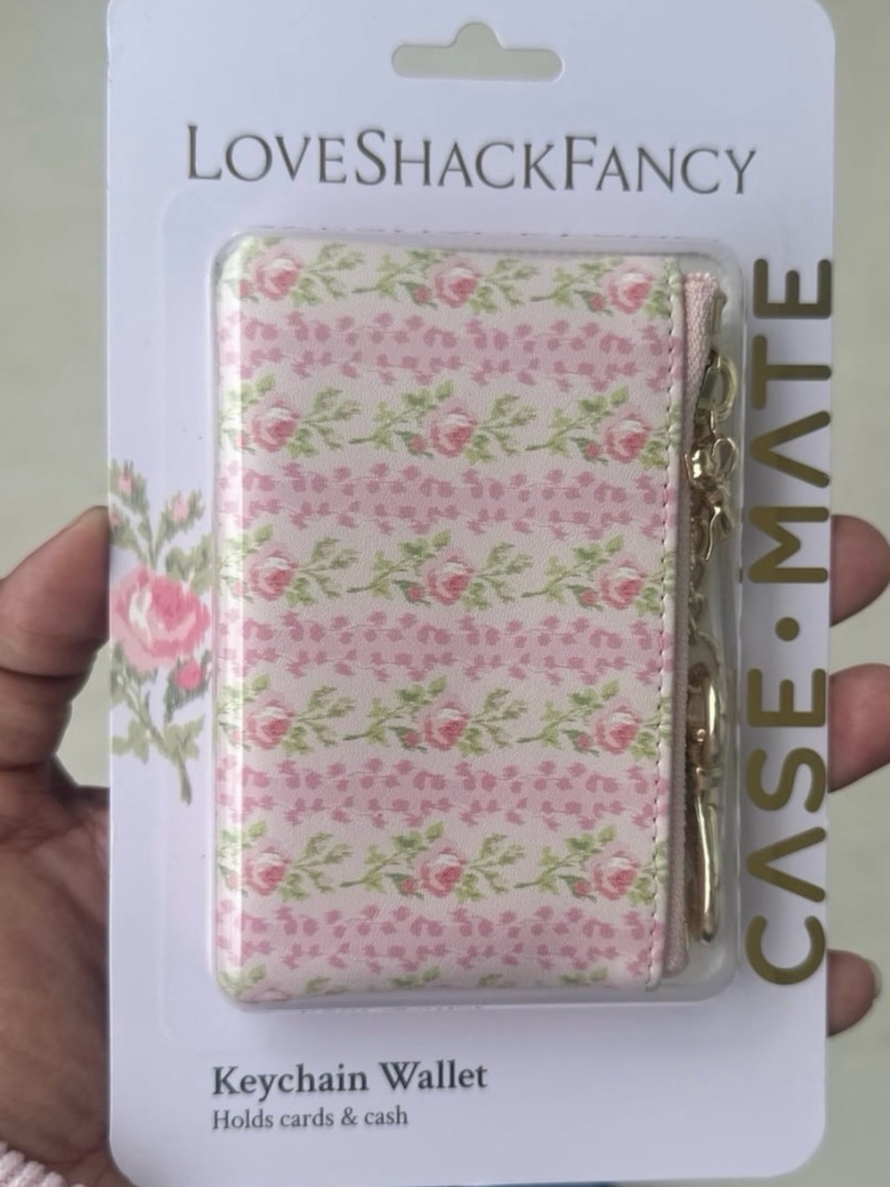 LoveShackFancy Pink Rose Print Keychain Wallet